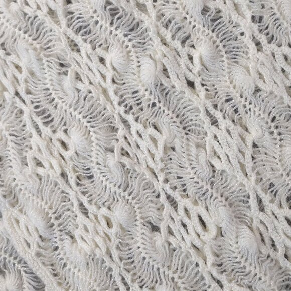 Boho Cream Crochet Fringe Scarf‎ Shawl Wrap Open Knit Festival Cottagecore - Picture 3 of 5